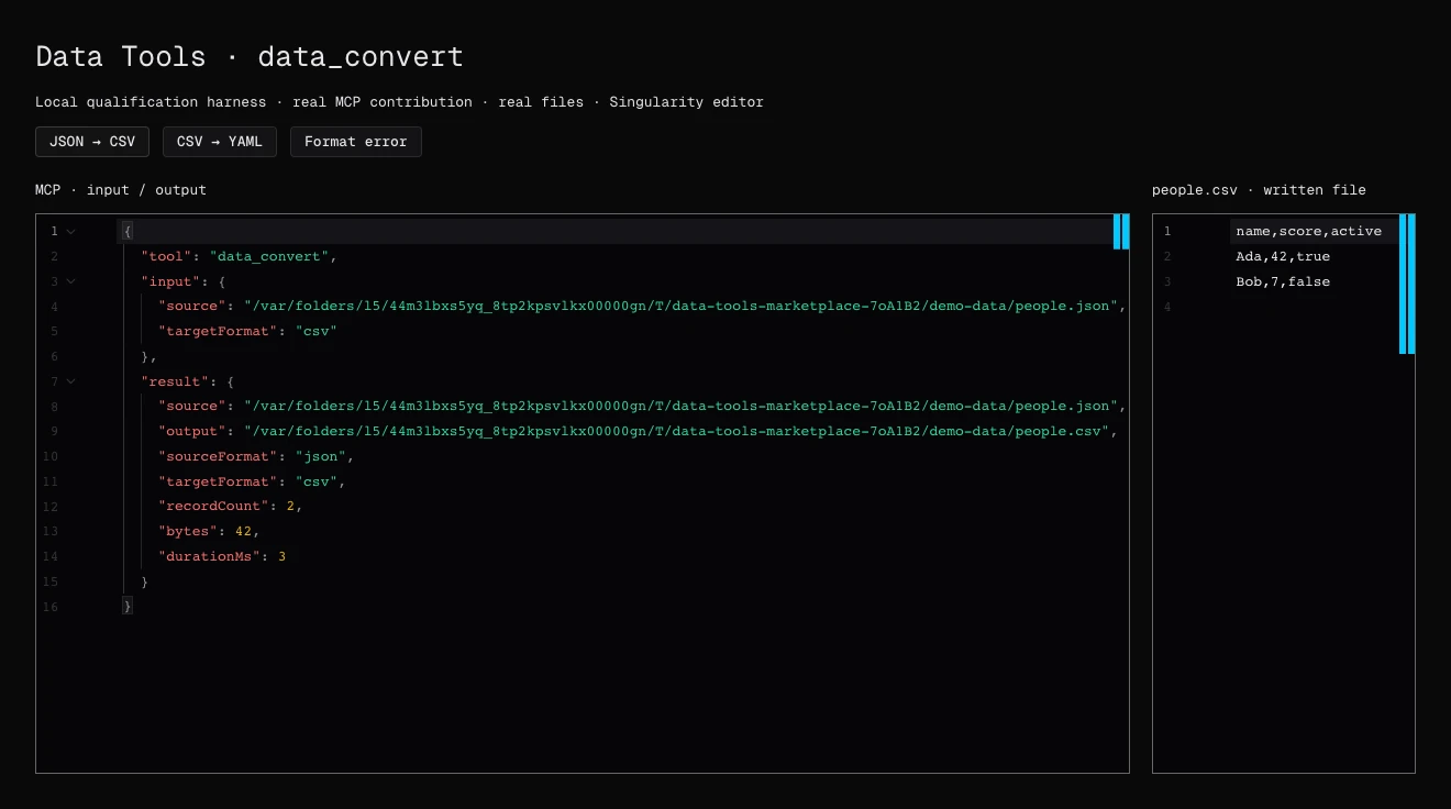 Appel JSON vers CSV de data_convert et fichier résultant dans l’éditeur