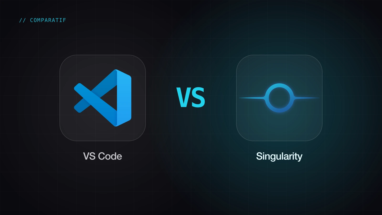 Le logo de VS Code face au logo de Singularity : comparatif entre l’éditeur VS Code et GitHub Copilot et Singularity