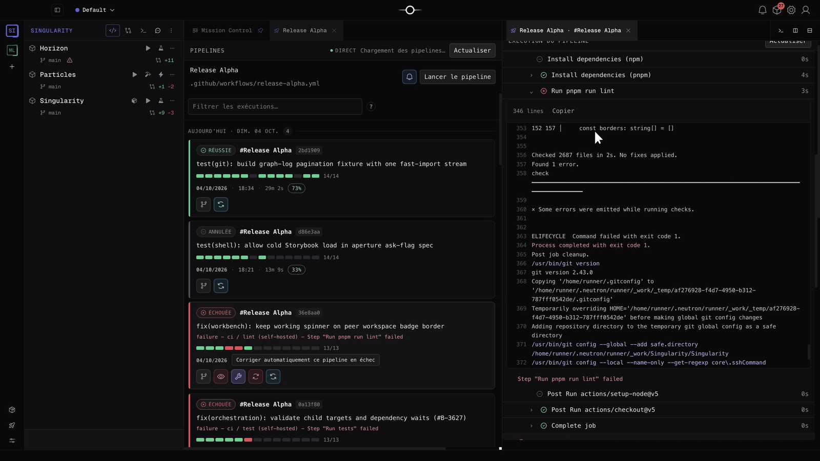 Journaux d’exécution affichés étape par étape dans Singularity