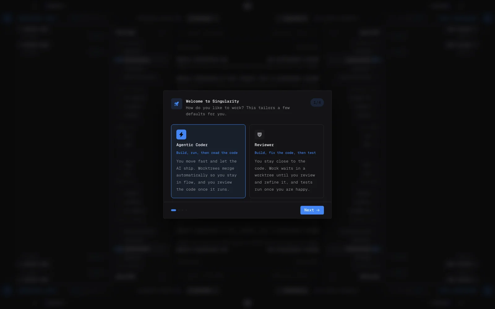 Assistant de premier lancement de Singularity en français