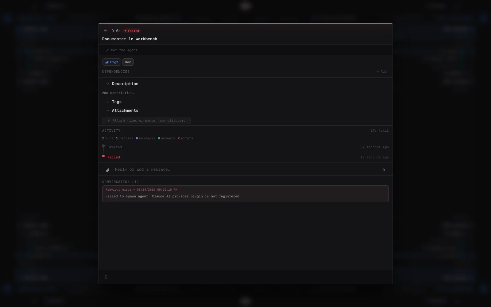 Fiche d’un ticket ouverte depuis le board